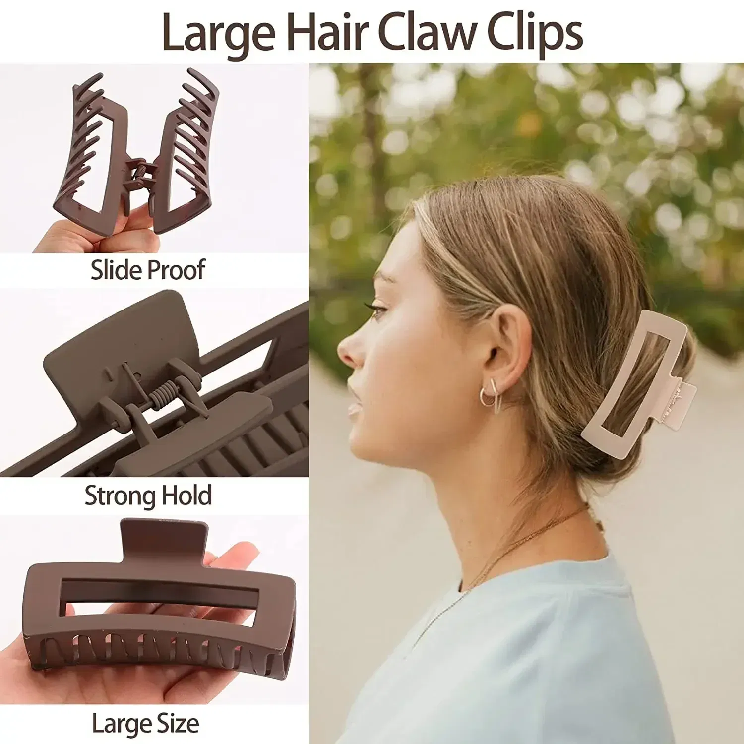 Color: Gold - Korean Large Claw Clips Women Plastic Claw Clips Black Matte Clip Hair Claw Non-slip Crab Hairpins Fashion Beach HairAccessories