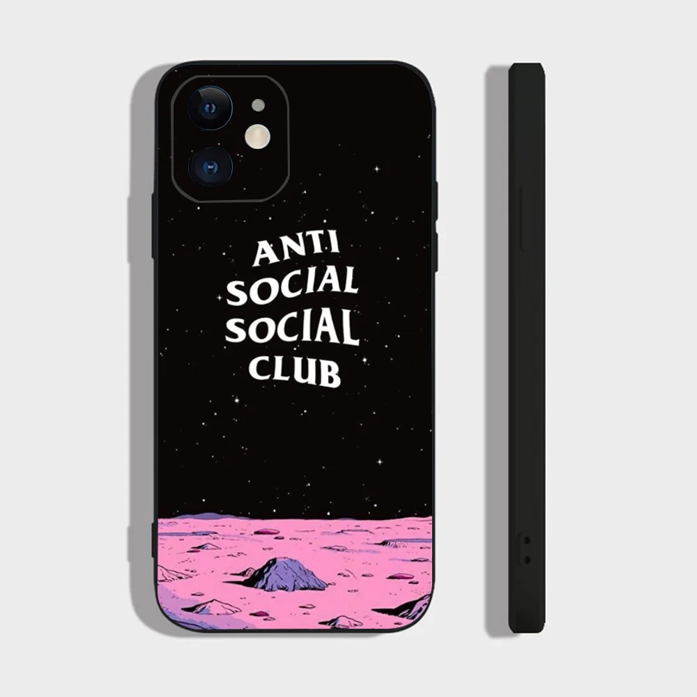 Color: Dark Grey, Material: leather - Anti Social Social Club Phone Case For IPhone 16 15 14 13 Pro Max 11 12 Mini X Xs XR Se 2022 Black Silicone Cover