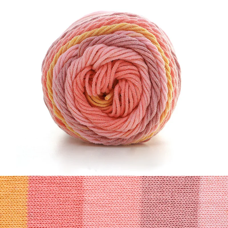 Color: Orange - (1pc)5-strand Milk Cotton Segment Dyed Rainbow Cotton Hand Woven Wool Scarf Pillow Blanket Material Wool