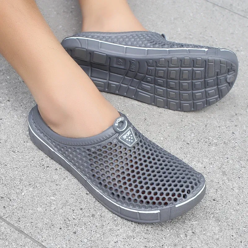 Color: black, Shoe Size: 42 - Men Slippers Beach Shoes Unisex Summer Hollow Outdoor Casual Men Beach Sandal Flip Flops Shoes Non-slip Size 36-45 Mens Slippers