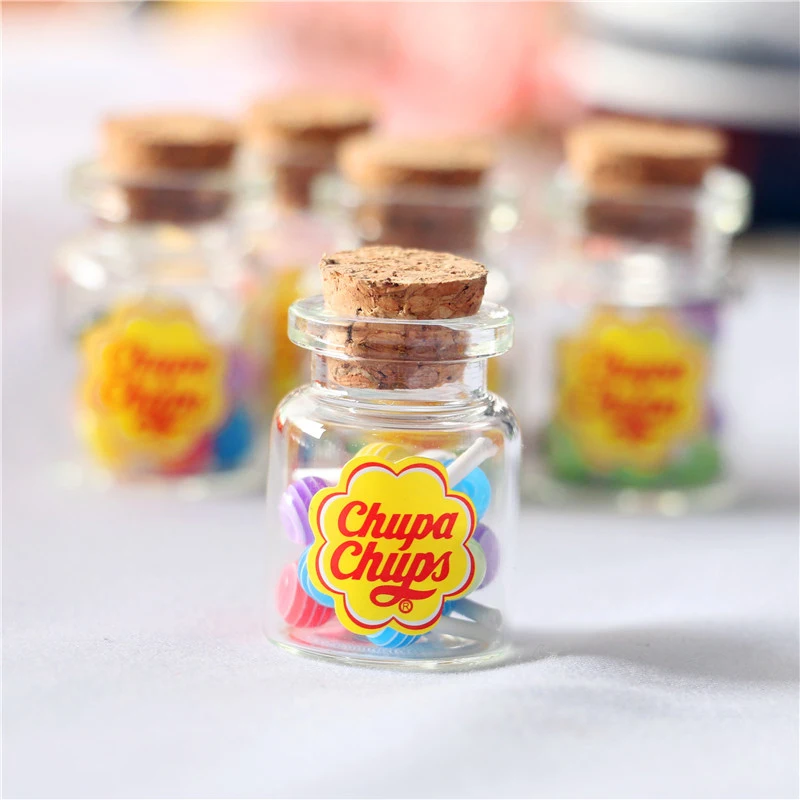 Color: Light Grey - 1/12 Dollhouse Miniature Food Dessert Sugar Lollipops With Case Holder Candys Kids Play Toys