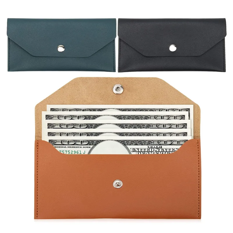 Color: Blue - Envelope Wallet PU Leather Cash Envelope Wallet Classic Fashion Long Women's Wallet Ferrule Name Card Holder Gift