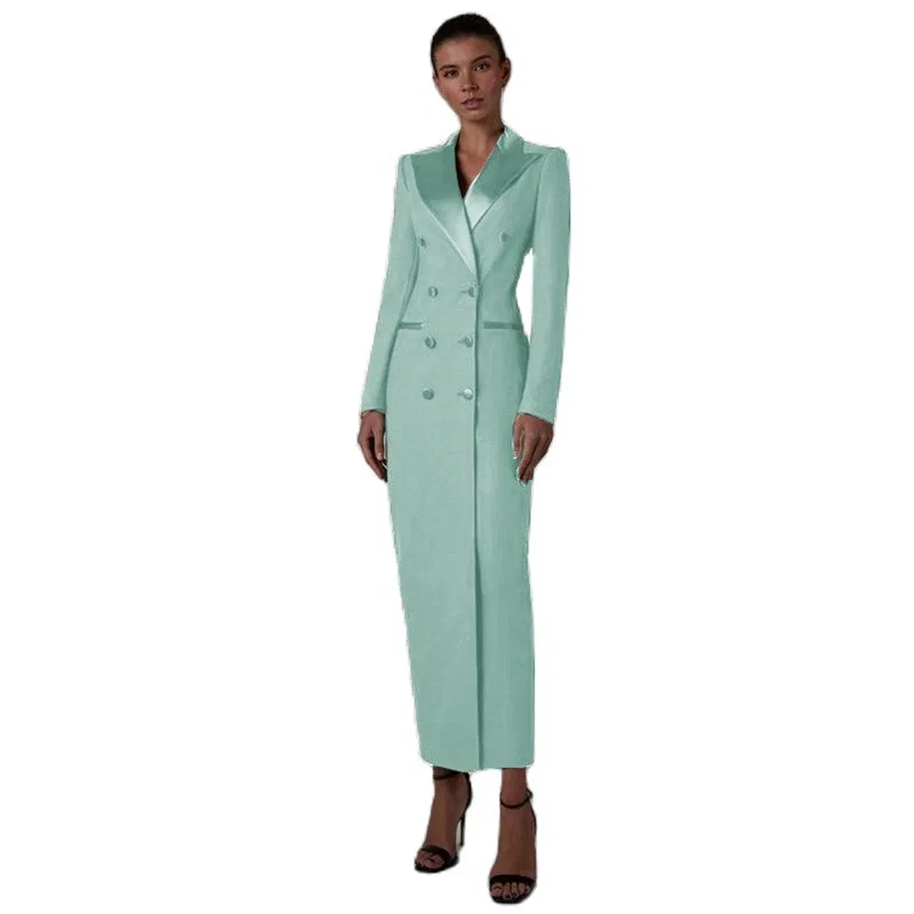 Color: Mint, Size: XL - Women's Suit Long Jacket One Piece Blazer Double Breasted Formal Tuxedo Party Dress кос?‚юм ?¶?µнский