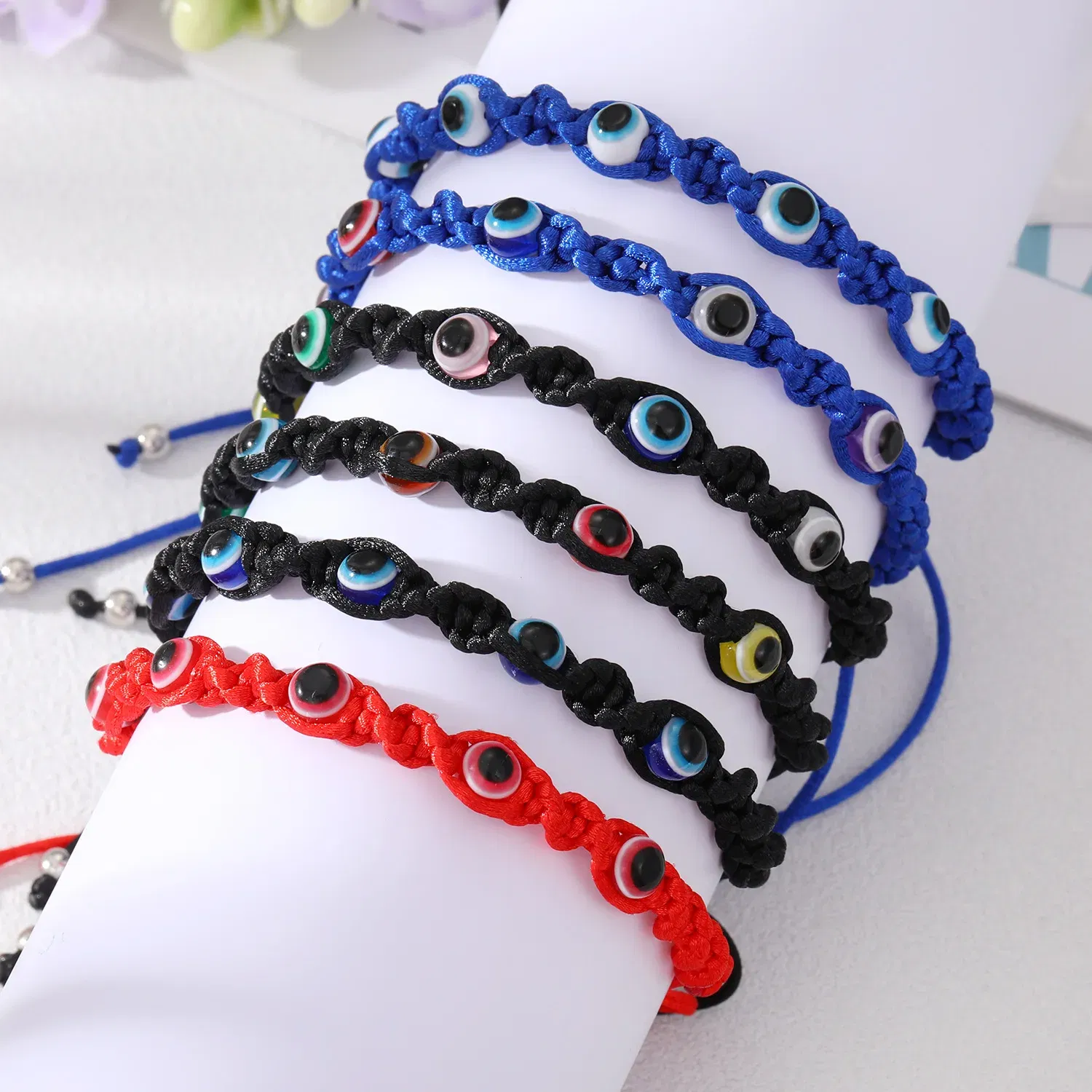 Metal Color: Vermeil - Prayer Turkish Hand Palm Evil Eye Braided Bracelet Blue Black Color Nylon Thread Lucky Couple Bracelet&Bangles Jewelry Men Women