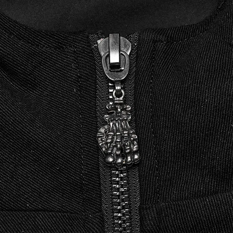 Color: black, Size: XXL - PUNK RAVE Men's Punk Sleeves Are Hollow Loop Straps Short Coat Handsome Cool Stand Up Collar Casual Mens Jacket Autumn