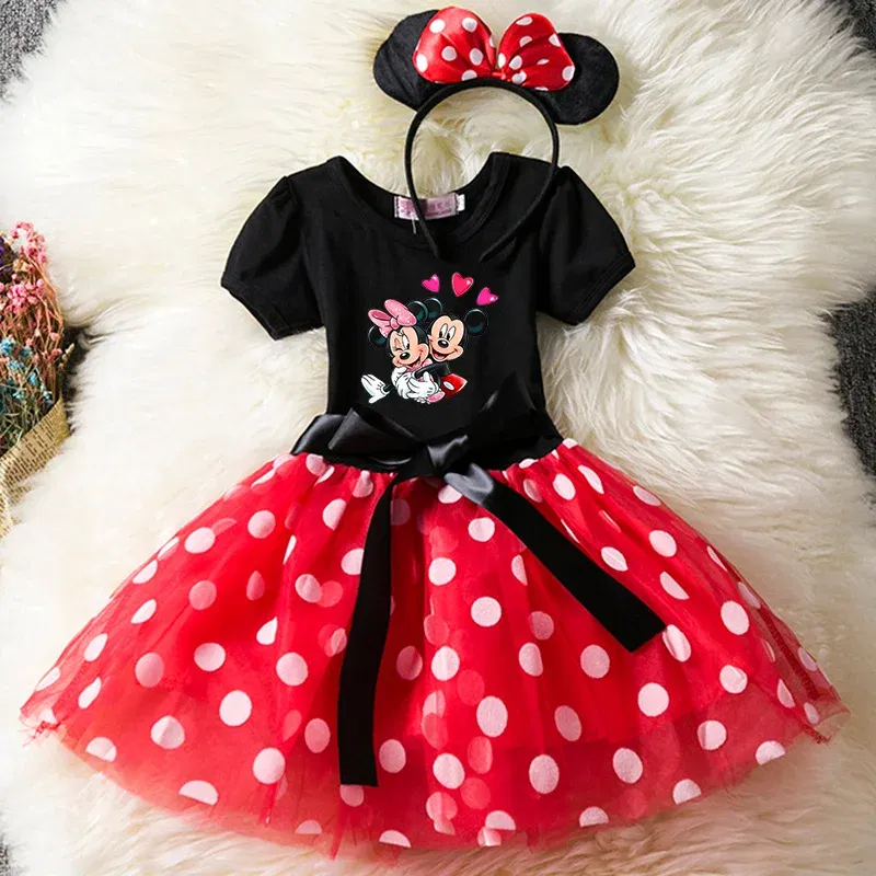 Color: Clear, Size: M - Cartoon Mickey Minnie Mouse Kids Short Sleeve Polka Dot Princess Dress 1-6Y Party Baby Girls Clothes Cosplay Costumes