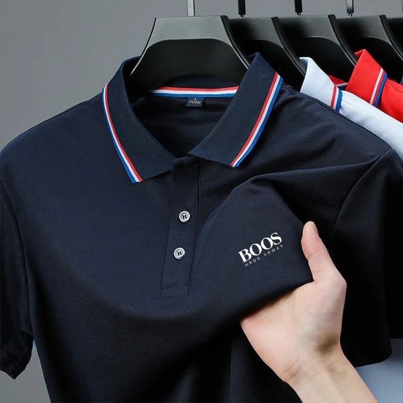 Color: Dark Grey, Size: 4XL - 2025 Summer New Men's Short Sleeved Embroidered Polo Shirt Breathable Lightweight Shirt Luxurious Top Casual Lapel Men's T-shirt