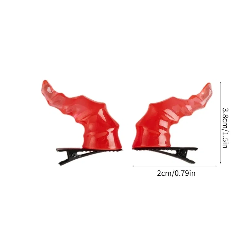 Color: Red - 2PCS Goth Devil Horn Hair Clip Halloween Party Headwear for Woman Girls Taking Photo Braids Role Play Hairpin