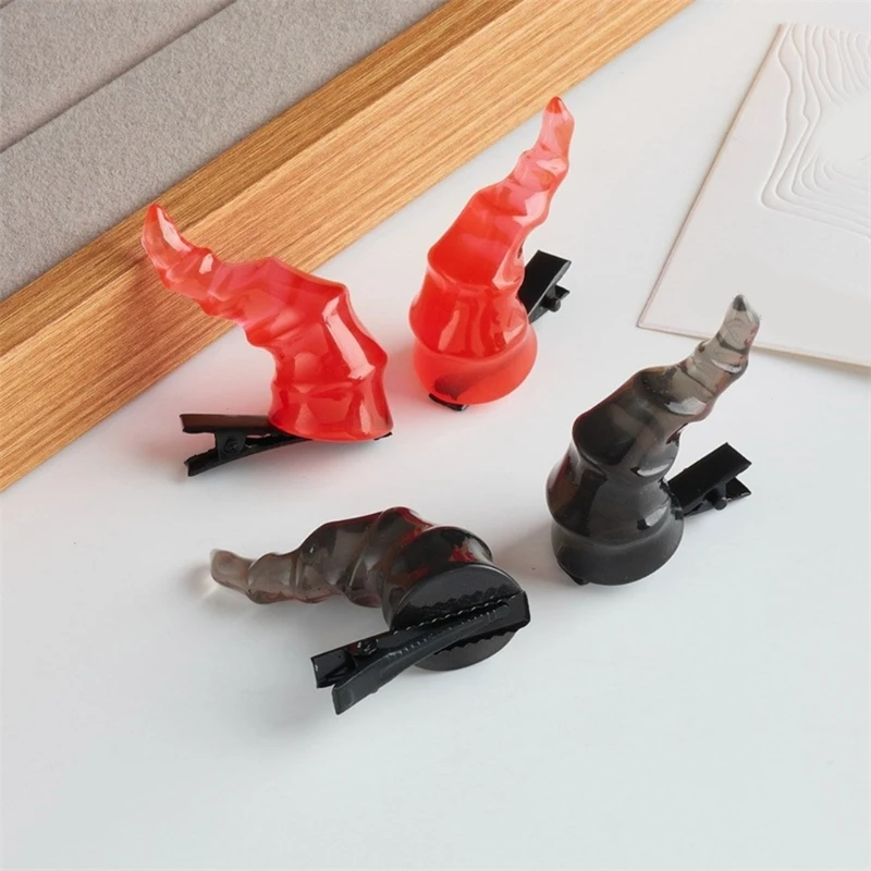 Color: Red - 2PCS Goth Devil Horn Hair Clip Halloween Party Headwear for Woman Girls Taking Photo Braids Role Play Hairpin