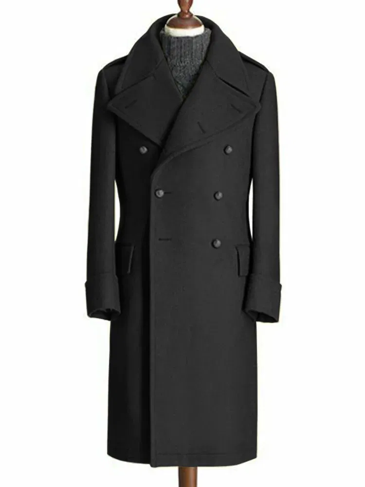Color: black, Size: 4XL - Windbreak Men's Jacket Wool Long Coat Lapel Double Breasted Men's Trench Coats Windbreakers Jackets Man Winter 2023 Martens Male