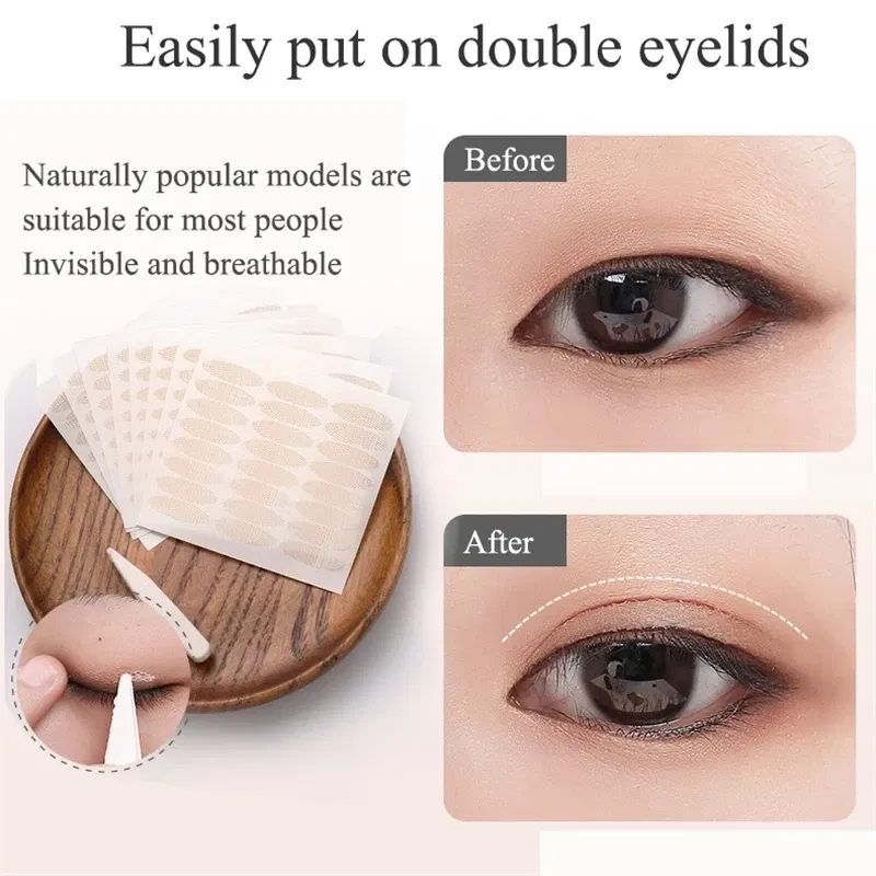 Color: Black & Silver - Clear Beige Stripe Self-adhesive Natural Eye Tape Makeup Tool Invisible Double Fold Eyelid Lace Paste Eyelid Tape Sticker 240pcs