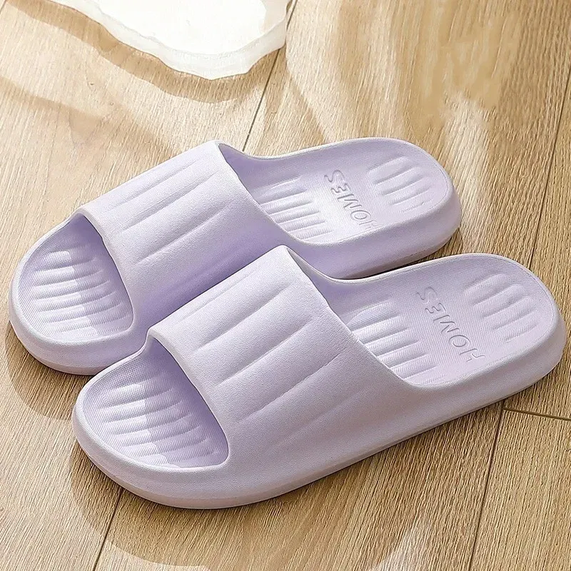 Color: Lavender, Shoe Size: 40 - Home Slippers Women Men Summer Sandals Soft EVA Slides Beach Flip Flops Couples Bathroom Non-slip Shoes