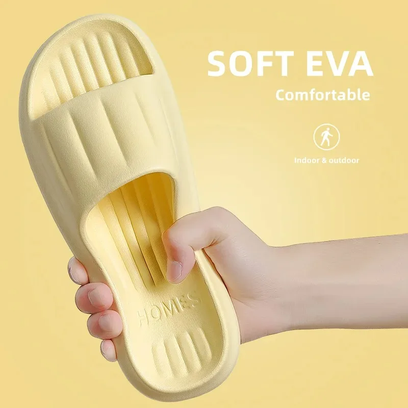 Color: Lavender, Shoe Size: 40 - Home Slippers Women Men Summer Sandals Soft EVA Slides Beach Flip Flops Couples Bathroom Non-slip Shoes
