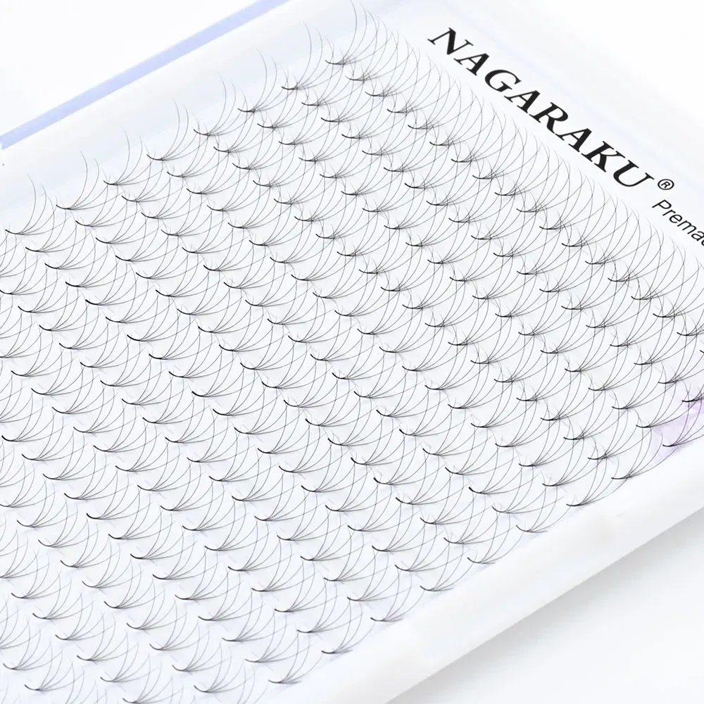 Color: Brushed Chrome, Curl: D, Thickness: 0.07mm, Length: MIX - NAGARAKU Sharp Narrow Stem Premade Fans Eyelash Extension 5D 6D 10D Thin Pointy Base Russian Fans Ready Russian Volume