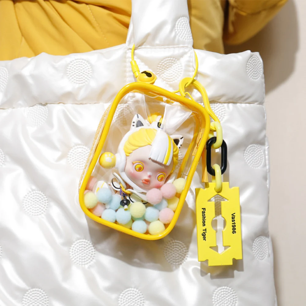 Color: Yellow - 1PC Thicken Transparent Mystery Box Storage Case Keychain Bag Storage Pouch Organizer Box Classic Doll Bag Keychain Wallet
