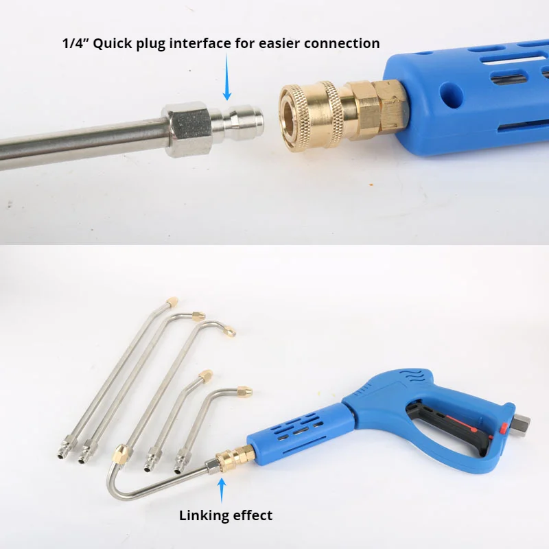Color: Pink - 25?°/90?°/U High Pressure Washer Extension Wand With 1/4 Quick Connector Lance Spear With CurvedHead Rod Cleaning Tool for car