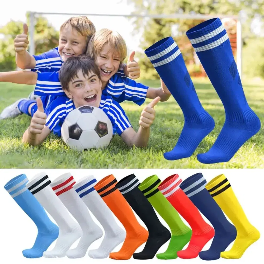 Color: WHITE - 1 Pair Sports Football Socks Non-slip Grip Football Socks Children Outdoor Running Fitness Socks
