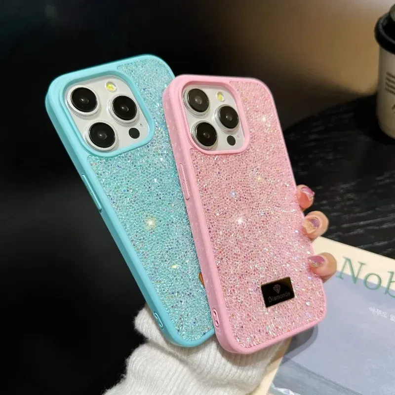 Material: EVA, Color: Blue - Luxury INS Dazzling Full Covered Zircon Macaroon Color Phone Case for iPhone 16 15 14 11 12 13 Pro Max Plus Back Cover