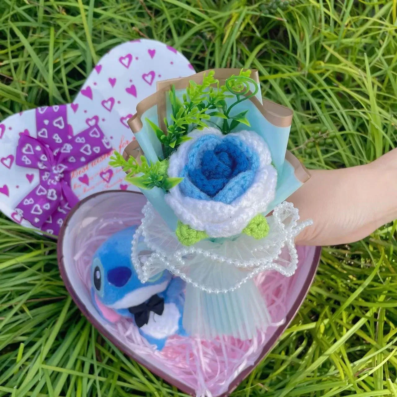 Color: Pink - Disney Cartoon Lilo Stitch Plush Doll Toys Rose Bouquet Gift Box Stitch Flower Bouquet Home Decoration Valentine Christmas Gifts
