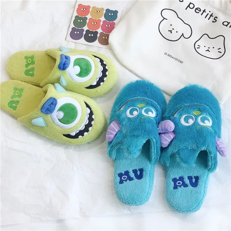 Color: Red, Shoe Size: 36 - Cartoon Sulley Mike Slippers Cute Girl Warm Home Slippers Women Indoor Slippers Blue Duck Kawaii Non-slip Slippers Gifts EU36-41