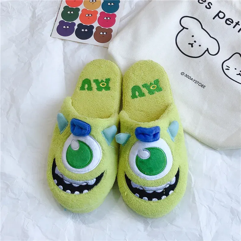 Color: Red, Shoe Size: 36 - Cartoon Sulley Mike Slippers Cute Girl Warm Home Slippers Women Indoor Slippers Blue Duck Kawaii Non-slip Slippers Gifts EU36-41