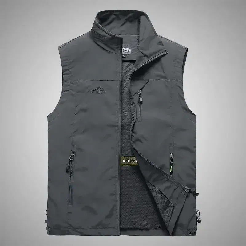 Color: Dark Grey, Size: XXXS - Autumn Men Waistcoat Outdoor Leisure Solid Sleeveless Jacket Young Middle-aged Photography Fishing Casual Vest Male summer