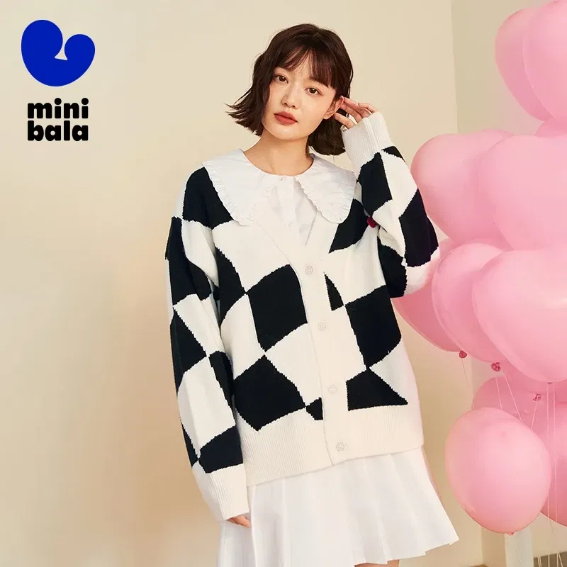 Color: black, Size: Mother 4XL, Ships From: CHINA - Mini Bala Cardigan Sweater Girls 2024 Spring and Autumn New Arrival Mother-Daughter Outfit Parent-Child Coat