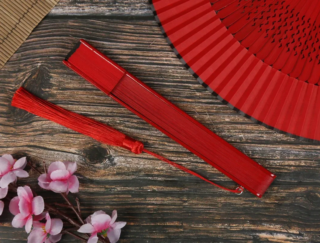 Color: Navy, Fan Size: 6.3 inches - Red Solid Color Women's Dance Hand Folding Fan Personalized Wedding Fan Bamboo Fan Chinese Style Silk Fan Household Hand Fan