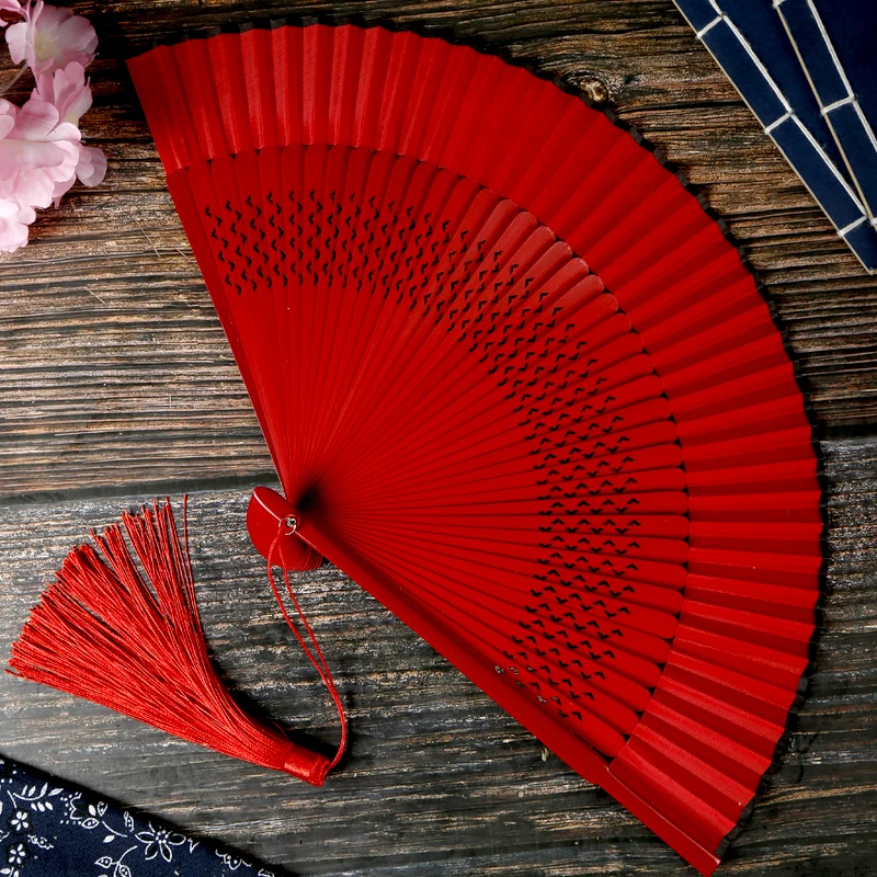Color: Navy, Fan Size: 6.3 inches - Red Solid Color Women's Dance Hand Folding Fan Personalized Wedding Fan Bamboo Fan Chinese Style Silk Fan Household Hand Fan