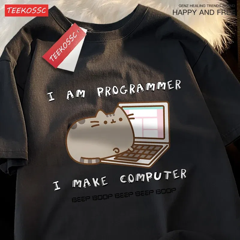 Color: black, Size: XXL - I Am Programmer I Make Computer Mens T Shirts Summer Cotton T-Shirt Oversized Loose Short Sleeve Crewneck Tee Clothes Fashion