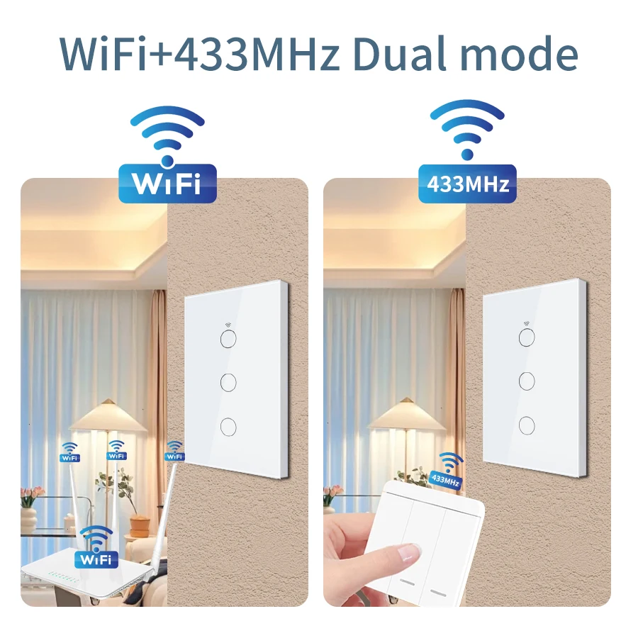 Color: Beige, Size: 4XL - Tuya Smart Wifi Touch Switch Neutral Wire/No Neutral Wire Required US 1/2/3/4 Gang Light Switch For Alexa Google Home Alice