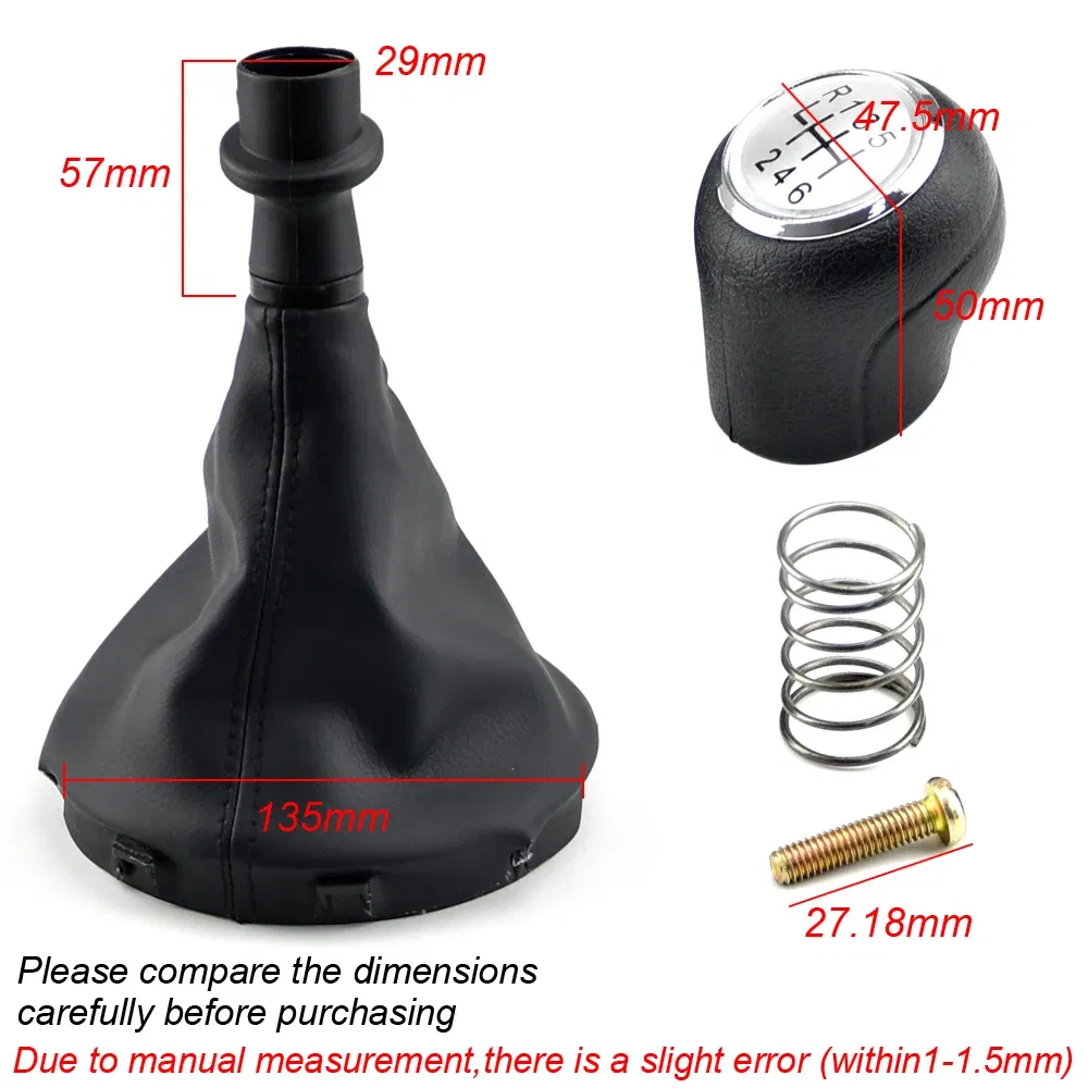 Color Name: Red - For VW Transporter Multivan Caravelle T5 2003 2004 2005 2006 2007 2008 2009 2010 Car 6 Speed Gear Stick Shift Knob Leather Boot