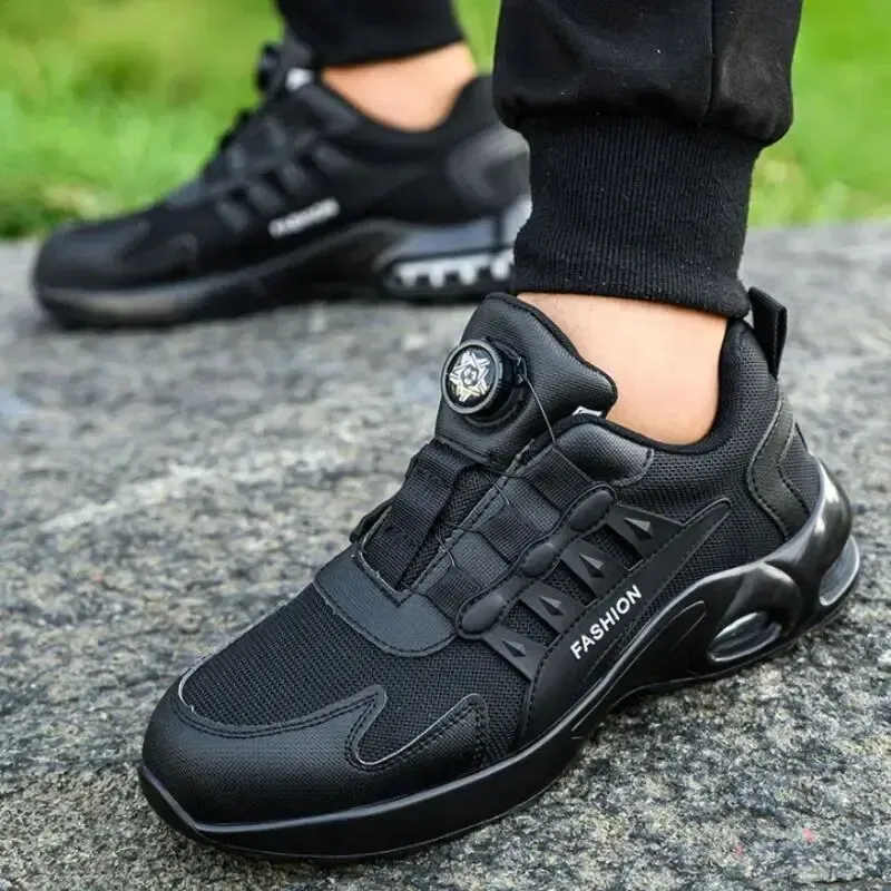 Size: 41, Color: Blue - Rotary Buckle Work Sneakers Protective Shoes Safety Industrial Puncture-Proof Anti-smash Steel Toe Shoes