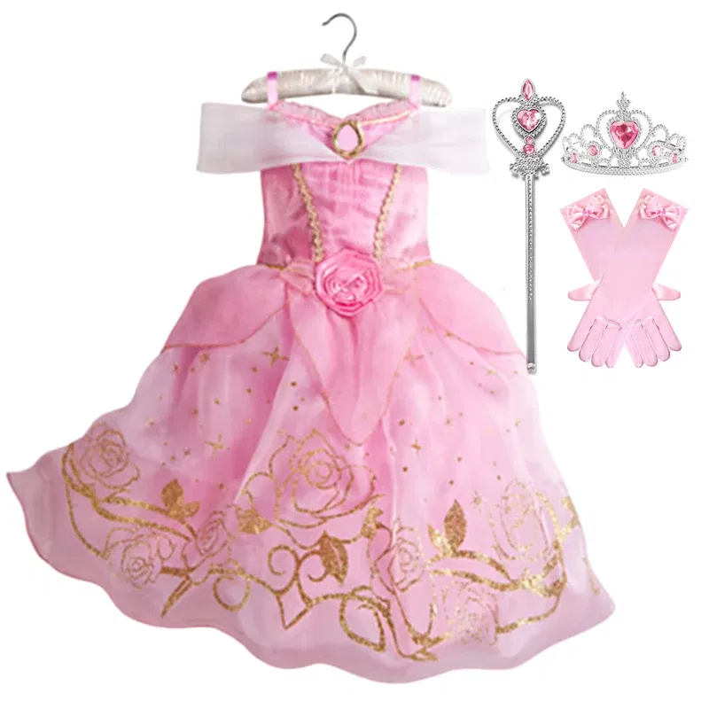 Color: SKY BLUE, Kid Size: 4T - Children Halloween Disguise Aurora Cinderella Disney Princess Costume Festival Dress up Kids Girls Sleeping Beauty Frock 1-12Yrs