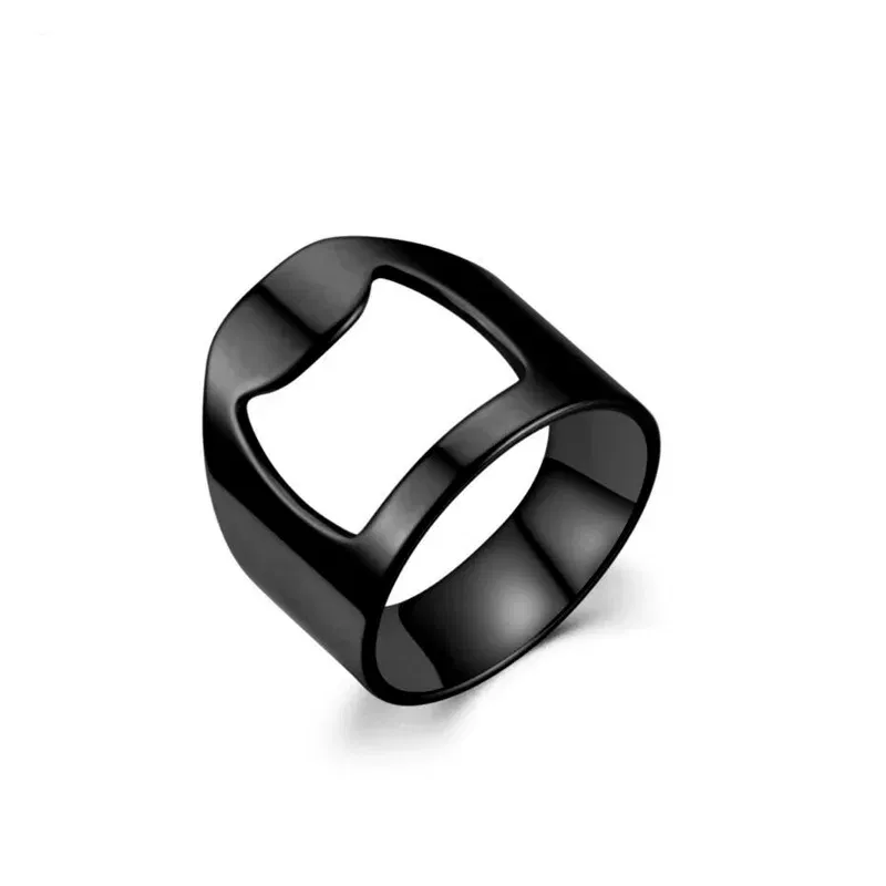 Main Stone Color: green, Ring Size: 10 - VIVILADY Titanium Stainless Steel Creative Bottle Opener Ring Jewelry For Unisex Punk Simple Fashion Party Bar Gift Wholesale