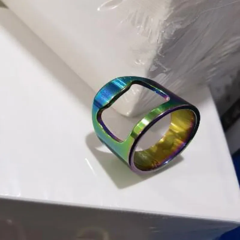 Main Stone Color: green, Ring Size: 10 - VIVILADY Titanium Stainless Steel Creative Bottle Opener Ring Jewelry For Unisex Punk Simple Fashion Party Bar Gift Wholesale
