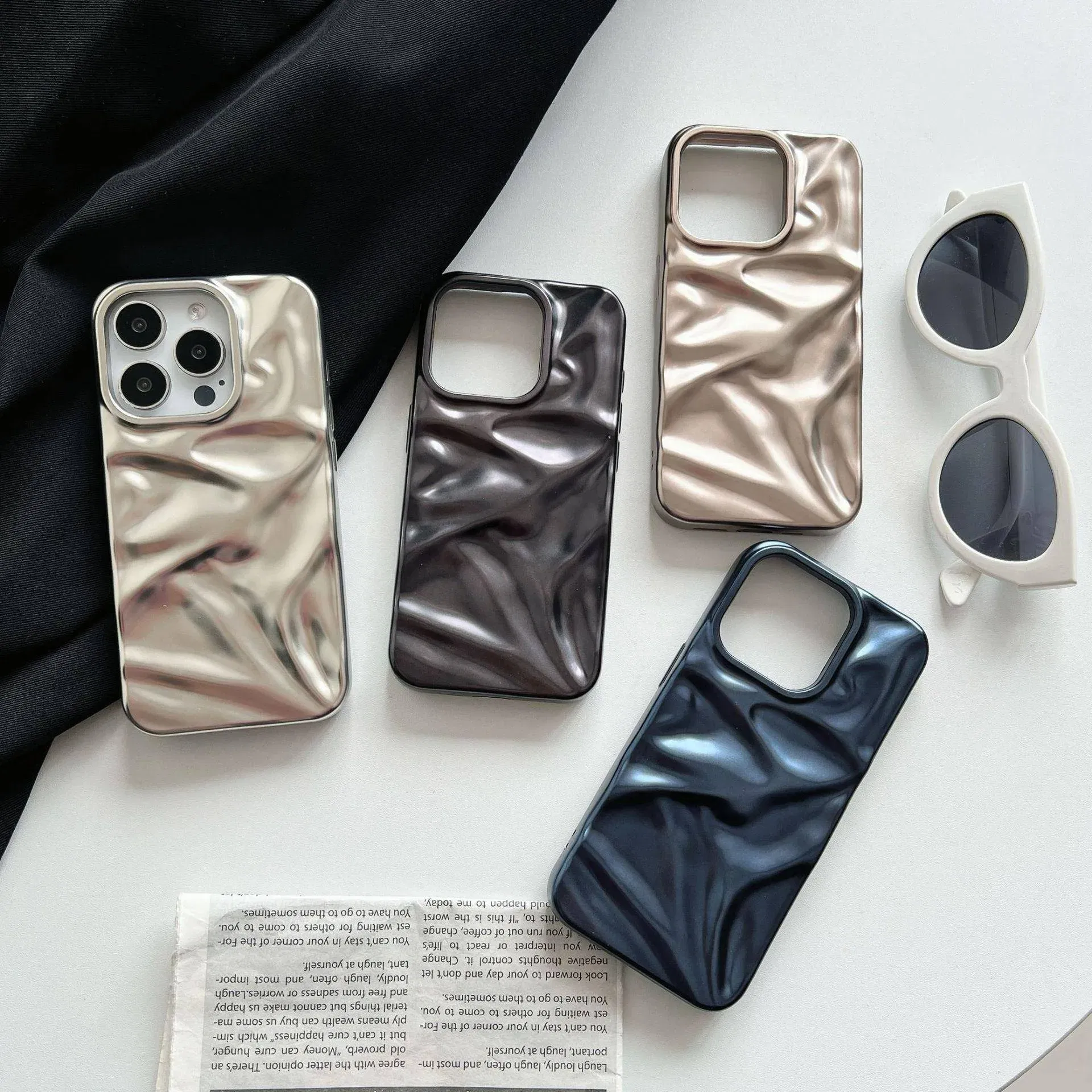 Color: black, Compatibility by Model: iPhone 14 Pro Max - Soft Matte 3D Wavy Pattern Phone Case For iPhone 16 17 ProMax 17 Air 15 14 Plus 13 12 Pro Max 11 ins Water Ripple Creative Cover