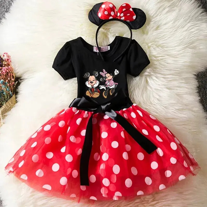 Color: PURPLE, Kid Size: 5T - Mickey Minnie Mouse Baby Girls Cosplay Costume Kids Fancy Polka Dot Dress Princess Dress Children Birthday Party Clothing Gift