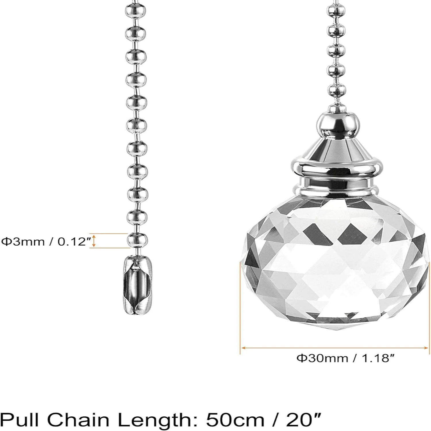 Color: Pink, Ships From: CHINA - Ceiling Fan Pull Chain, 20 Inch Nickel Finish Chain Ornament Extension, 30mm Red Crystal Ball Pendant 2Pcs