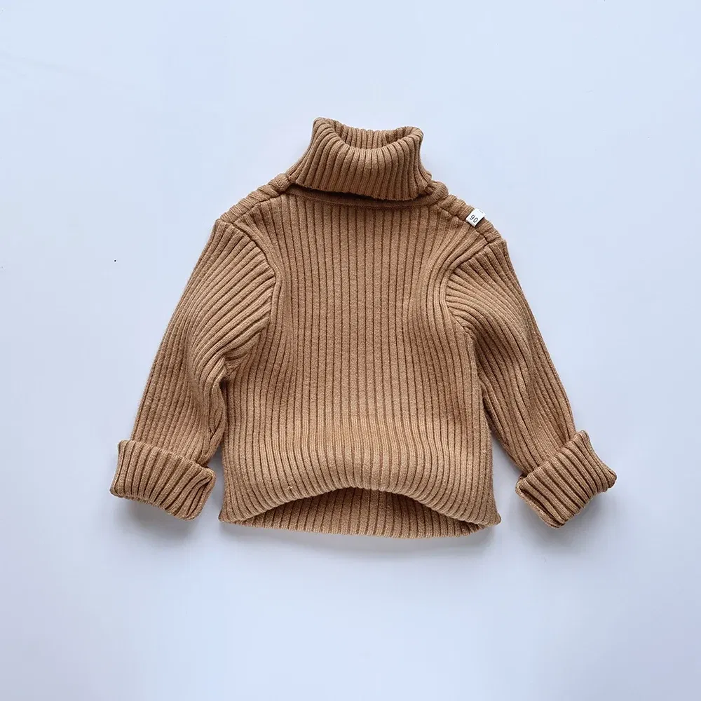 Color: Brown, Kid Size: 6 - MILANCEL Autumn Soft Tight Unisex Kids Knitwear Sweaters Solid Multi Color Girls Sweater Brief Boys Pullover Turtleneck Outwear