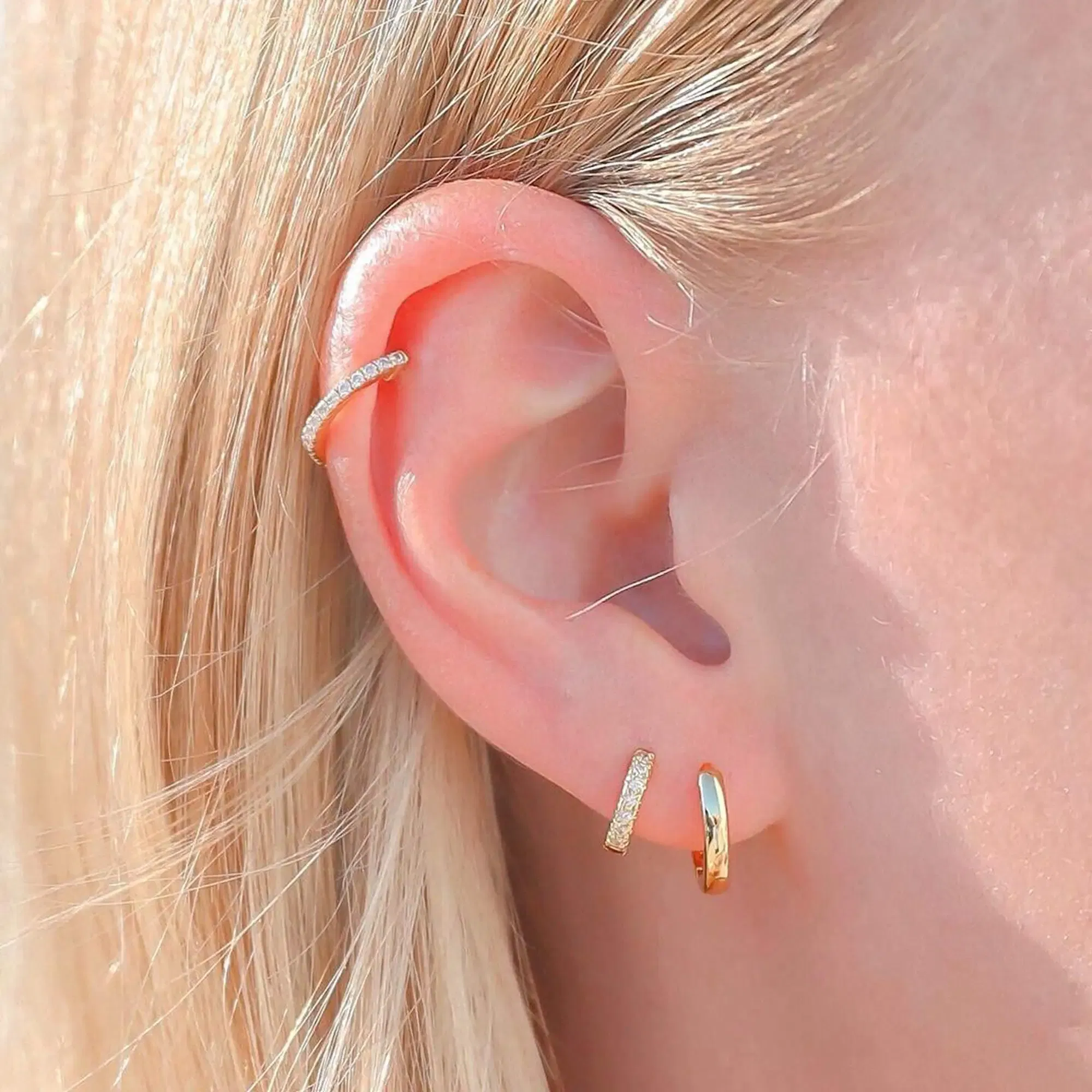 Metal Color: Light Yellow Color - Vonmoos New Women 3 Pairs Small Earrings Lady Classic 14K Gold Hoop Fashion Tiny Huggie Hoop Earrings Set Hypoallergenic Earring