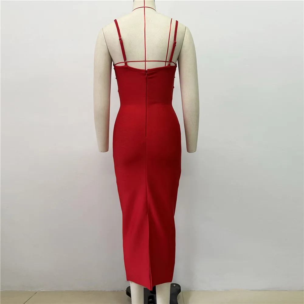 Color: black, Size: M - Women Sexy Beading Spaghetti Strap Bandage Dress Bodycon Clothes Club Party Celebrity Elegant Dresses