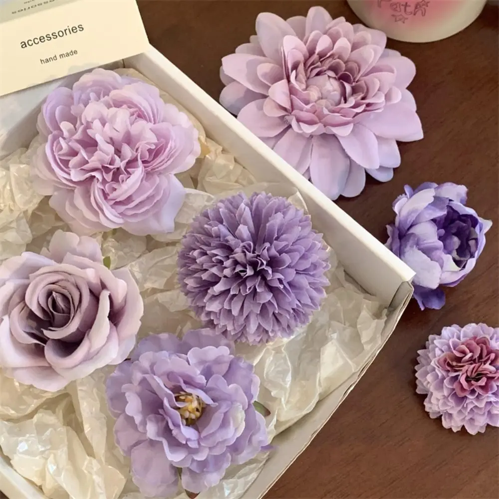 Color: black - Purple Flower Hair Clip Cute Sweet Hairpin Seaside Vacation Beach Photography Headwear Hair Accessories