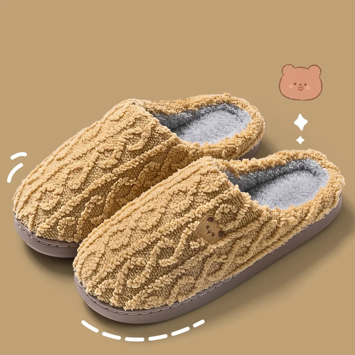 Color: Olivine, Shoe Size: 42-43, Ships From: CHINA - Gacimy Women Fur Plush Slippers Girls Cut Bear Fuzzy Indoor Flat Home Slides Bedroom Fur Shoes Winter Warm Fluffy Cotton Slipper