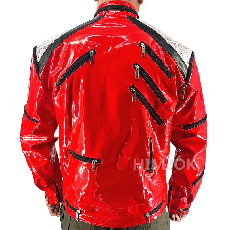 Color: Burgundy, Size: 4XL - Michael Jackson Costumes Jacket Beat It for Adults Cosplay Impersonate Halloween Christmas