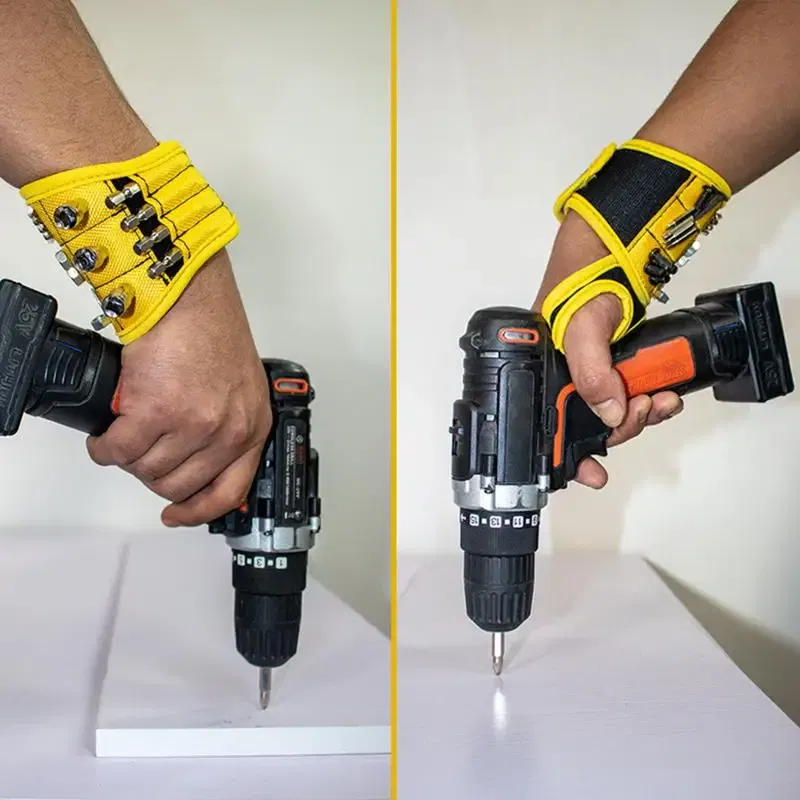 Ships From: CHINA, Color: Yellow - Woodworking Magnetic Wristband Portable Tool Wristband Magnetic Tool Holder Bag Electrician Wrist Tool Belt Screws Nails Drill