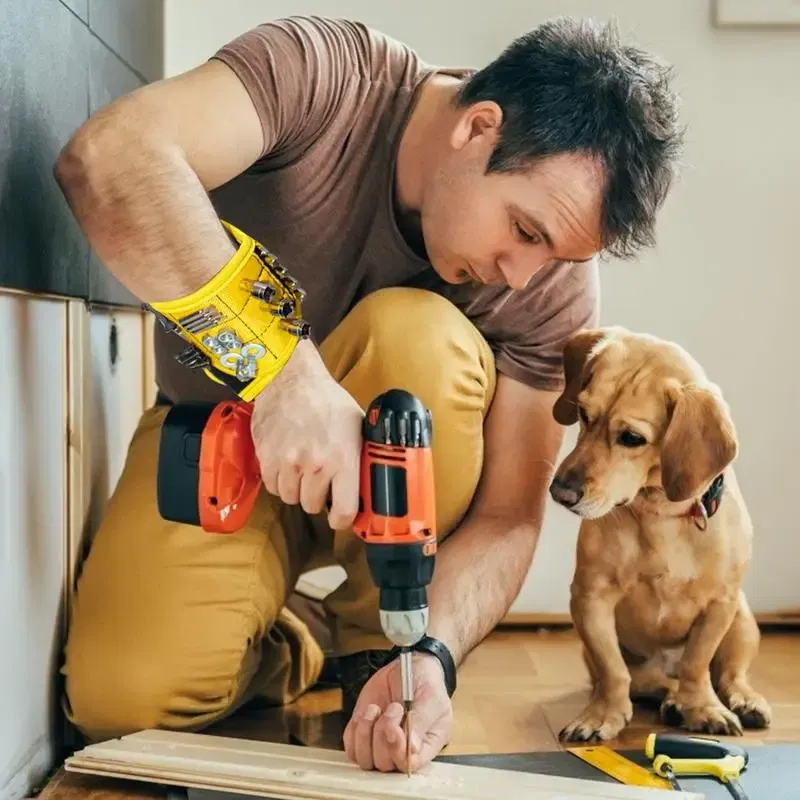 Ships From: CHINA, Color: Yellow - Woodworking Magnetic Wristband Portable Tool Wristband Magnetic Tool Holder Bag Electrician Wrist Tool Belt Screws Nails Drill