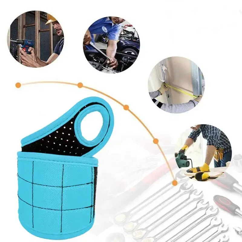 Ships From: CHINA, Color: Yellow - Woodworking Magnetic Wristband Portable Tool Wristband Magnetic Tool Holder Bag Electrician Wrist Tool Belt Screws Nails Drill
