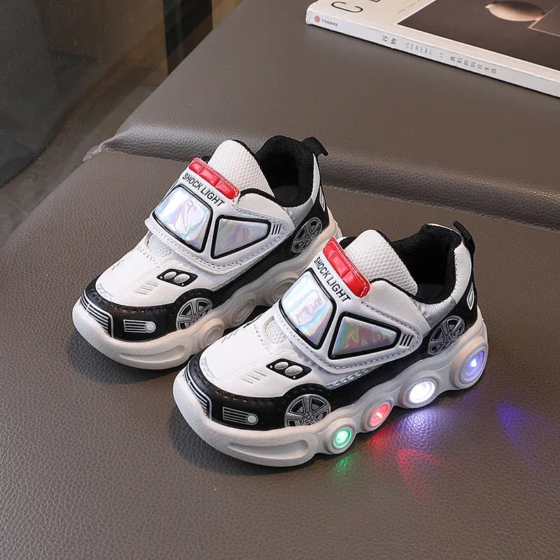 Color: Red, Shoe Size: 30 - Diseny Kids'Casual Shoes Led Light Car Club Cartoon PU Leather Spring Shoes For Children Anti-slip Red Blue Shoes Size 21-30