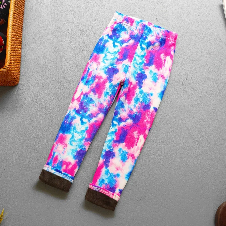 Color: Pink, Kid Size: 9 - Autumn Winter Print Flowers Thick Warm Kids Toddler Baby Girls Leggings Children's Pants